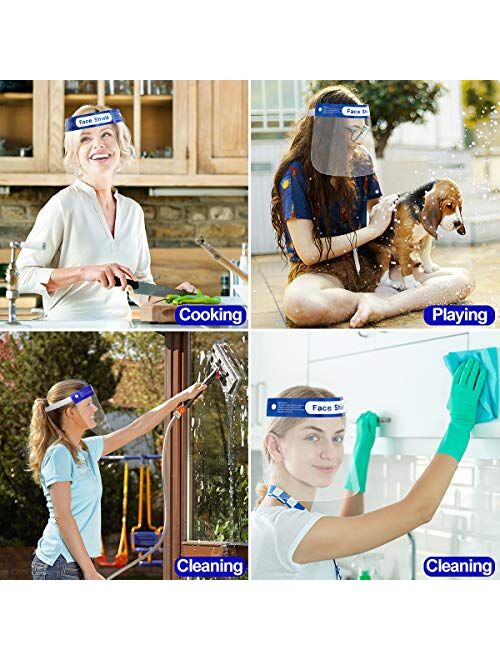 US STOCK50 Pcs Safety Face Shield Reusable Full Face Transparent Breathable Visor Windproof Dustproof Hat Shield Protect Eyes And Face With Protective Clear Film Elastic 