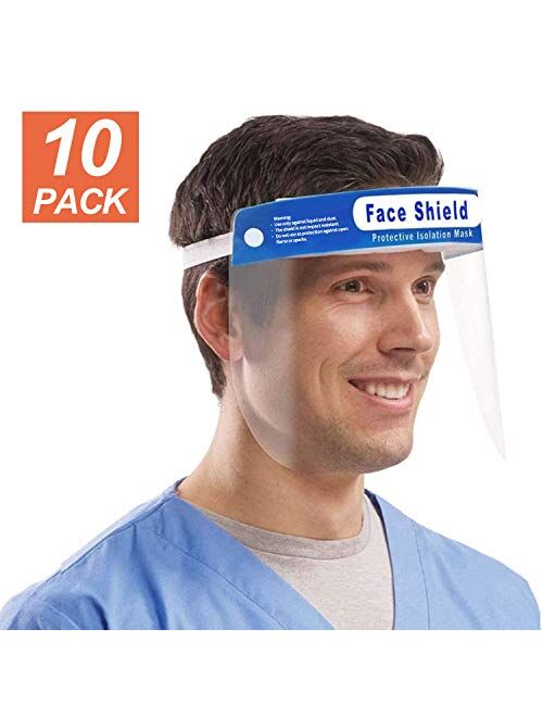 Safety Face Shield Reusable 10 Pcs Anti-Saliva Windproof Dustproof Full Face Protective Hat with Clear Film for Men & Women