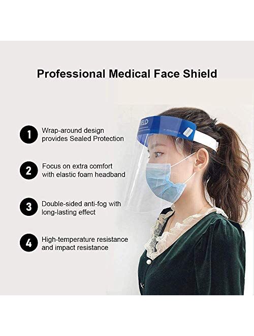 US STOCK100PACK Dental Face Shield Full Protect Eyes and Face with Clear Protective Film Elastic Band and Comfort Sponge for Unisex Adult Men Women