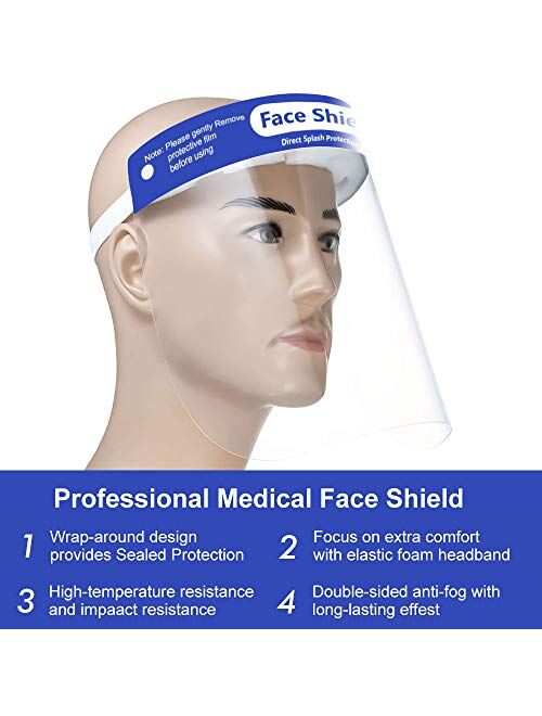 [US STOCK] 5PCS Face Shield Protect Eyes and Full Face, Anti-fog Face Shields with Protective Clear Film, Elastic Band and Comfortable Sponge for Men and Women