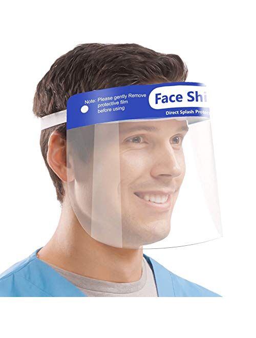 [US STOCK] 5PCS Face Shield Protect Eyes and Full Face, Anti-fog Face Shields with Protective Clear Film, Elastic Band and Comfortable Sponge for Men and Women