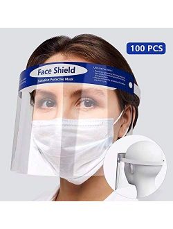 US STOCK100PCS Safety Face Shield Full Face Protect Eyes and Face with Plastic Protective Clear Film Elastic Band and Comfort Sponge Dental Face Shield for Unisex Adult M