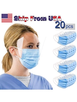 Face ss Disposable Breathable Earloop 3 Layer Face Shield for Home Office School Outdoor Blue