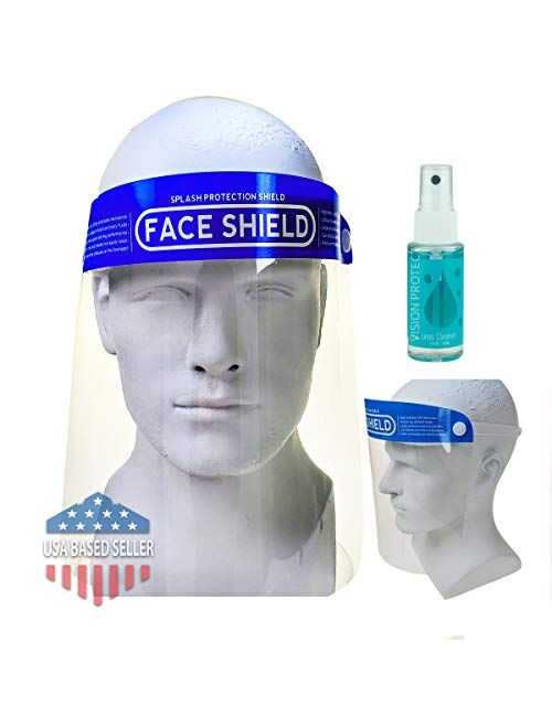 proSPORT Safety Full Face Shield Mask Clear Protects Against Liquid Projectiles Sprays Saliva Full 180 Degree Medical Protection PVC Reusable Cleanable One Size Fits All 