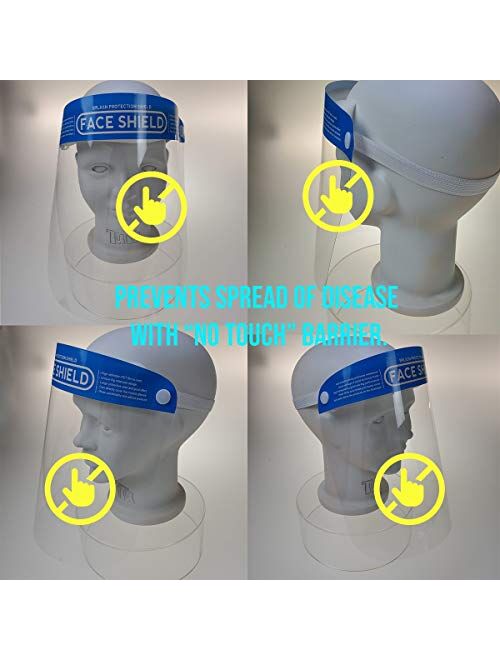 proSPORT Safety Full Face Shield Mask Clear Protects Against Liquid Projectiles Sprays Saliva Full 180 Degree Medical Protection PVC Reusable Cleanable One Size Fits All 