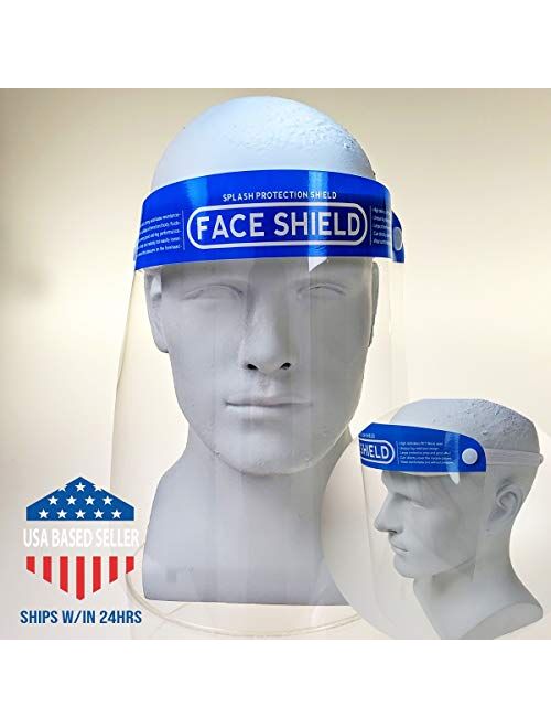 proSPORT Safety Full Face Shield Mask Clear Protects Against Liquid Projectiles Sprays Saliva Full 180 Degree Medical Protection PVC Reusable Cleanable One Size Fits All 