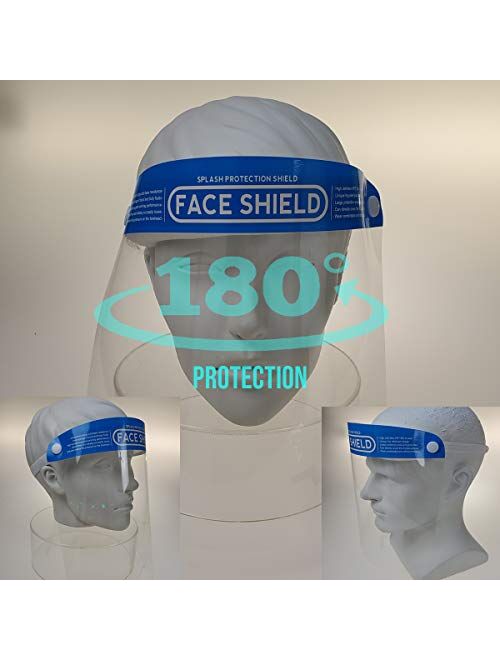 proSPORT Safety Full Face Shield Mask Clear Protects Against Liquid Projectiles Sprays Saliva Full 180 Degree Medical Protection PVC Reusable Cleanable One Size Fits All 