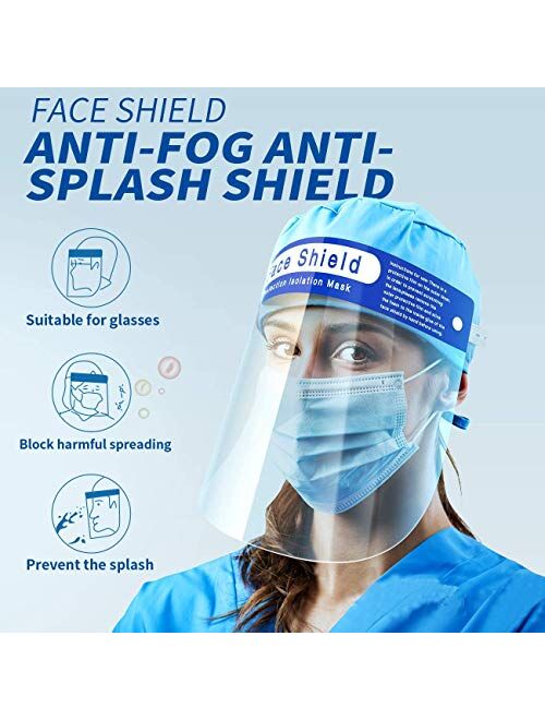 2 Pack All-Round Protection Cap with Clear Wide Visor Spitting Lightweight Transparent Shield with Adjustable Elastic Band