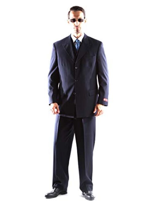 Men's Superior 150s Poly/Viscose Wool Feel 3 pcs Vested Suit