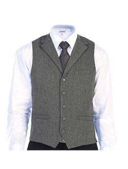 Men's 5 Button Tailored Collar Slim Fit Formal Herringbone Tweed Suit Vest