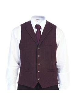 Men's 5 Button Tailored Collar Slim Fit Formal Herringbone Tweed Suit Vest