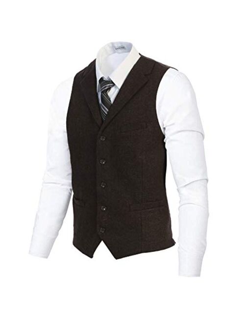 Gioberti Men's 5 Button Tailored Collar Slim Fit Formal Herringbone Tweed Suit Vest