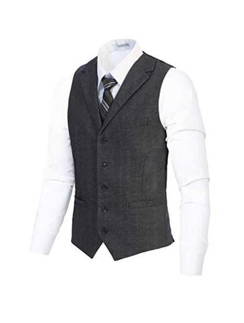 Gioberti Men's 5 Button Tailored Collar Slim Fit Formal Herringbone Tweed Suit Vest