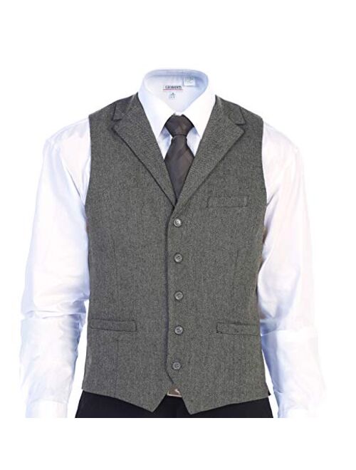 Gioberti Men's 5 Button Tailored Collar Slim Fit Formal Herringbone Tweed Suit Vest