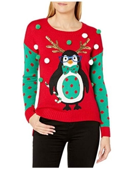 Juniors Penguin with Tie Tunic Christmas Sweater