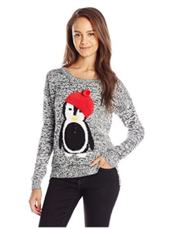 Juniors Penguin with Tie Tunic Christmas Sweater