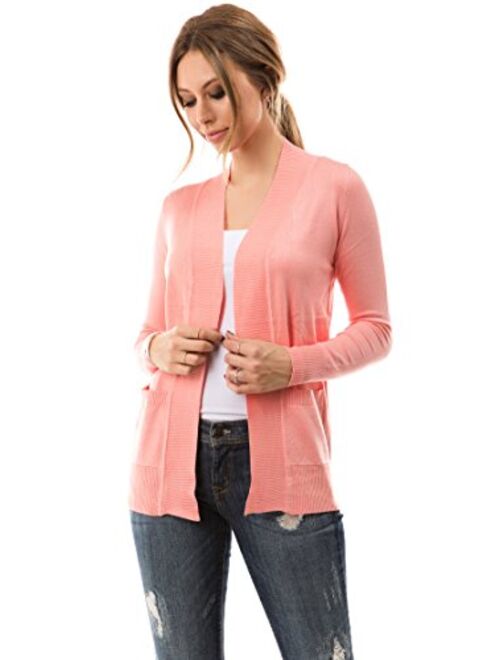 Cielo Open Front Solid Color Long Sleeve Sweater Cardigan