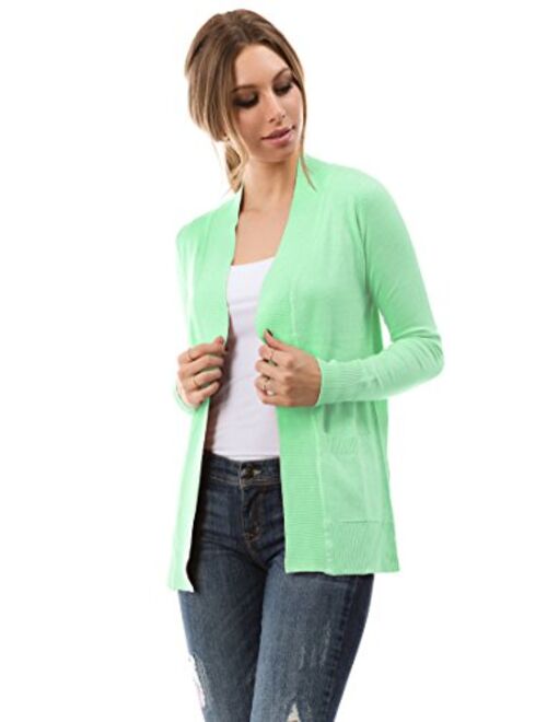 Cielo Open Front Solid Color Long Sleeve Sweater Cardigan