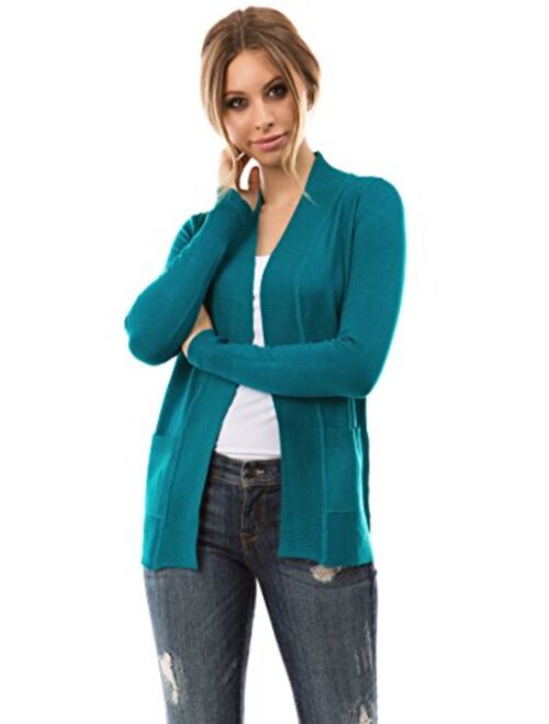 Cielo Open Front Solid Color Long Sleeve Sweater Cardigan