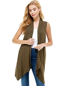 Azules Women's Solid Color Sleeveless Asymetric Hem Open Front Cardigan