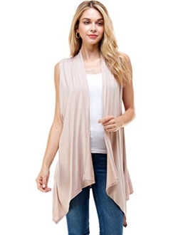 Azules Women's Solid Color Sleeveless Asymetric Hem Open Front Cardigan