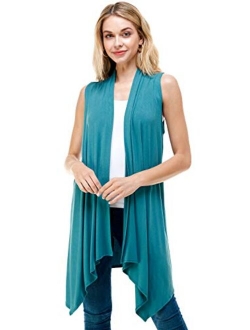 Azules Women's Solid Color Sleeveless Asymetric Hem Open Front Cardigan