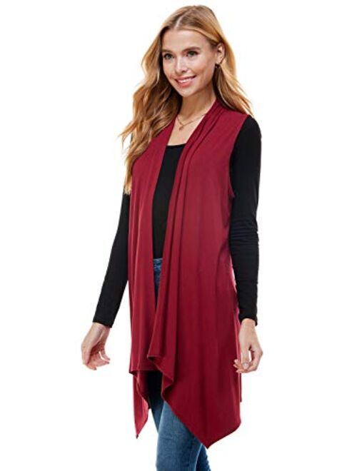 Azules Women's Solid Color Sleeveless Asymetric Hem Open Front Cardigan