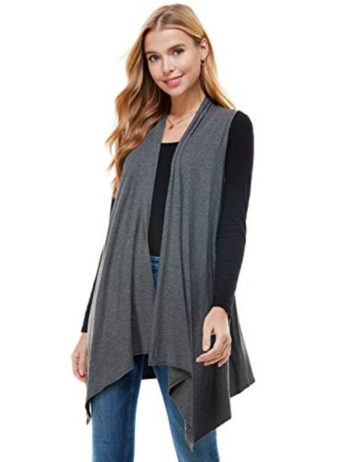 Azules Women's Solid Color Sleeveless Asymetric Hem Open Front Cardigan