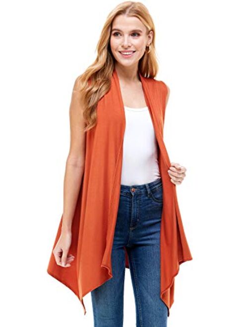 Azules Women's Solid Color Sleeveless Asymetric Hem Open Front Cardigan