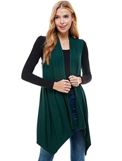 Azules Women's Solid Color Sleeveless Asymetric Hem Open Front Cardigan