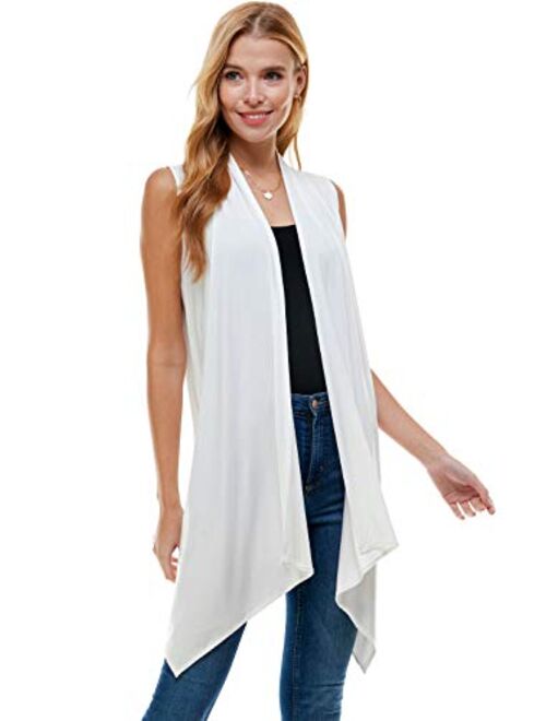 Azules Women's Solid Color Sleeveless Asymetric Hem Open Front Cardigan