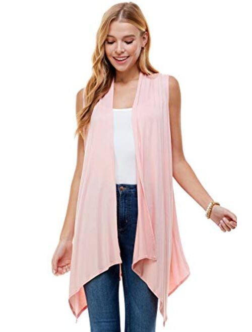 Azules Women's Solid Color Sleeveless Asymetric Hem Open Front Cardigan