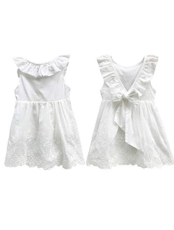 Abalacoco Girl Cotton Backless Breathable Sleeveless Summer Tutu Daily Wear Princess Dress