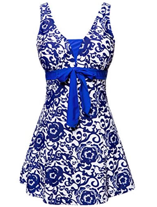 Wantdo Women's One-Piece Oriental Porcelain Slimming Swimsuit Swimdress