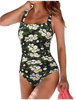 Women's Black One Piece Bathing Suit Ruched Tummy Control Swimsuit