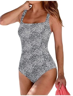 Women's Black One Piece Bathing Suit Ruched Tummy Control Swimsuit