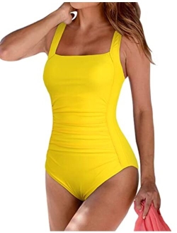 Women's Black One Piece Bathing Suit Ruched Tummy Control Swimsuit