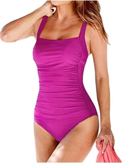 Women's Black One Piece Bathing Suit Ruched Tummy Control Swimsuit