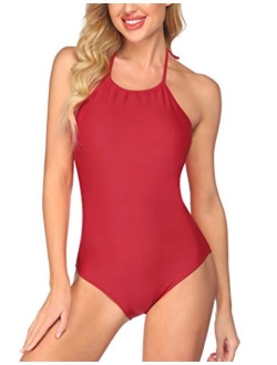 Womens Bathing Suit Halter High Neck Backless One Piece Swimsuit