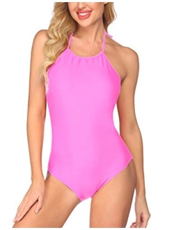 Womens Bathing Suit Halter High Neck Backless One Piece Swimsuit