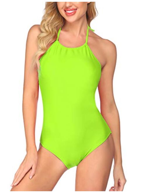 Ekouaer Womens Bathing Suit Halter High Neck Backless One Piece Swimsuit