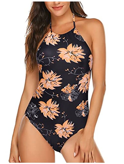 Ekouaer Womens Bathing Suit Halter High Neck Backless One Piece Swimsuit