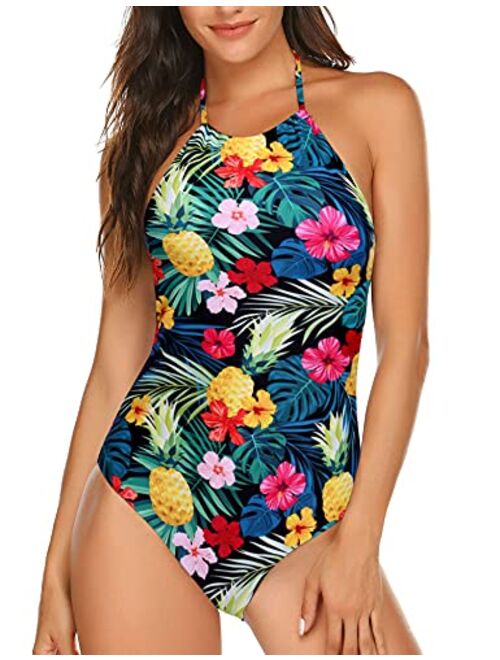 Ekouaer Womens Bathing Suit Halter High Neck Backless One Piece Swimsuit