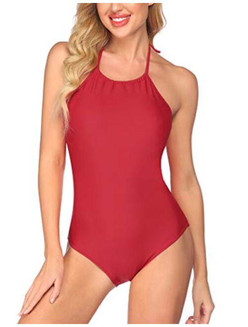 Ekouaer Womens Bathing Suit Halter High Neck Backless One Piece Swimsuit