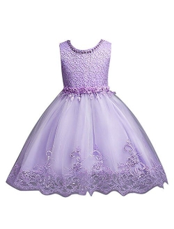 DreamHigh Flower Girl's Floral-Embroidered Pearl Embellished Evening Dress Up 3-10Y