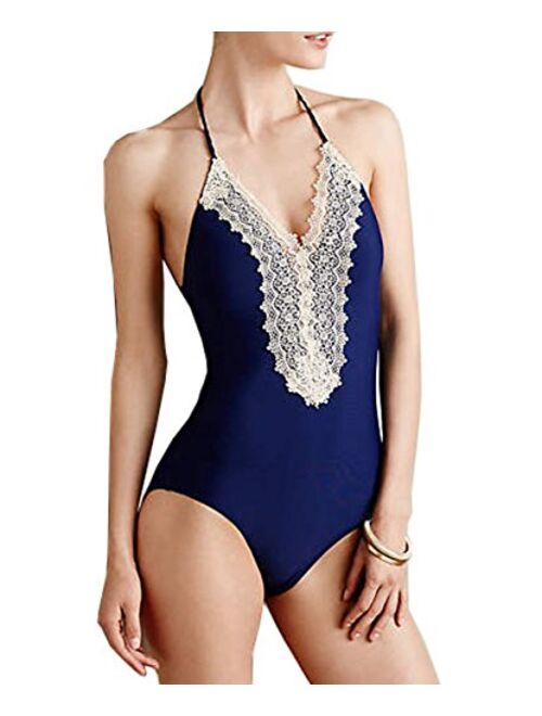 Mitang Women's One Piece Floral Lace Halter Monokini