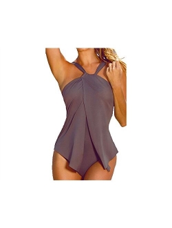 Xuan2Xuan3 Womens Halter Neck One Piece Padded Tankini Swimsuit Monokini Swimwear Swimdress FBA