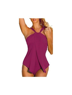 Xuan2Xuan3 Womens Halter Neck One Piece Padded Tankini Swimsuit Monokini Swimwear Swimdress FBA