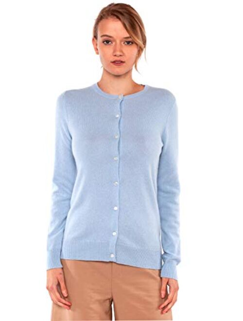 JENNIE LIU Women's 100% Cashmere Button Front Long Sleeve Crewneck Cardigan Sweater