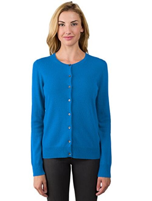 JENNIE LIU Women's 100% Cashmere Button Front Long Sleeve Crewneck Cardigan Sweater